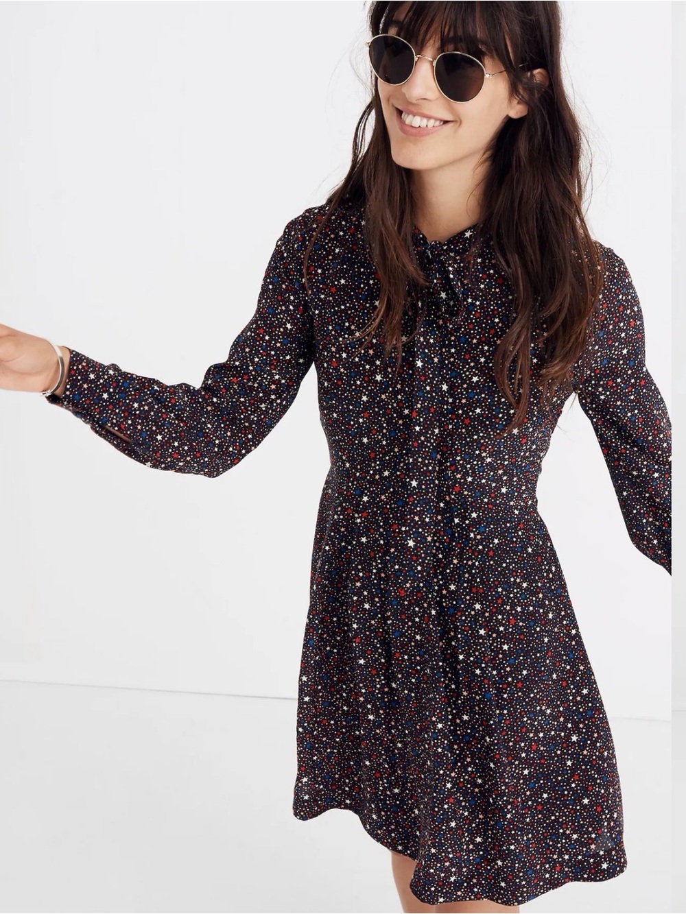 Balsam Tie-Neck Dress in Starry Night